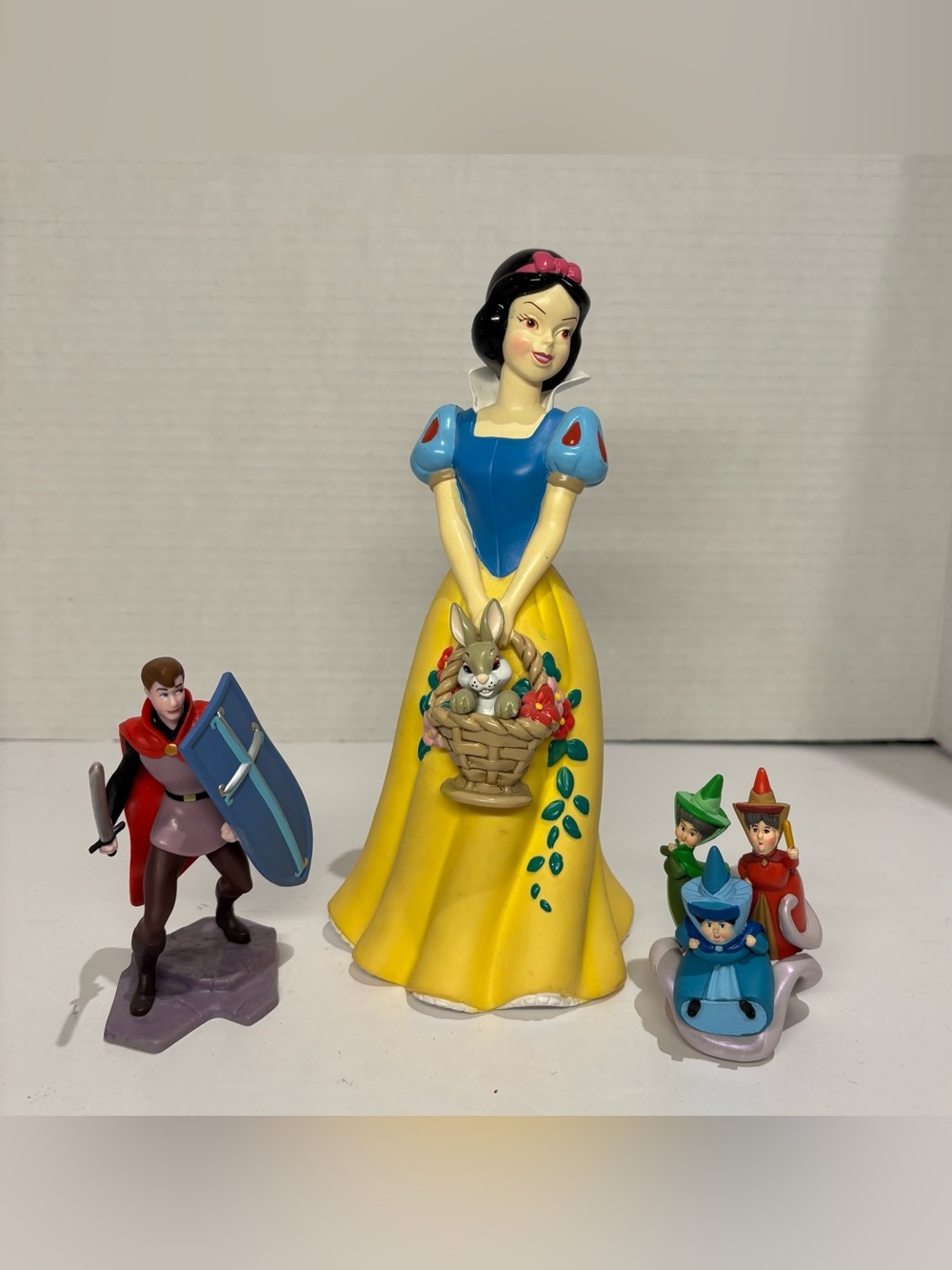 Disney SLEEPING BEAUTY Coin Bank, Prince Philip Fairy Godmothers PVC Figures Toy